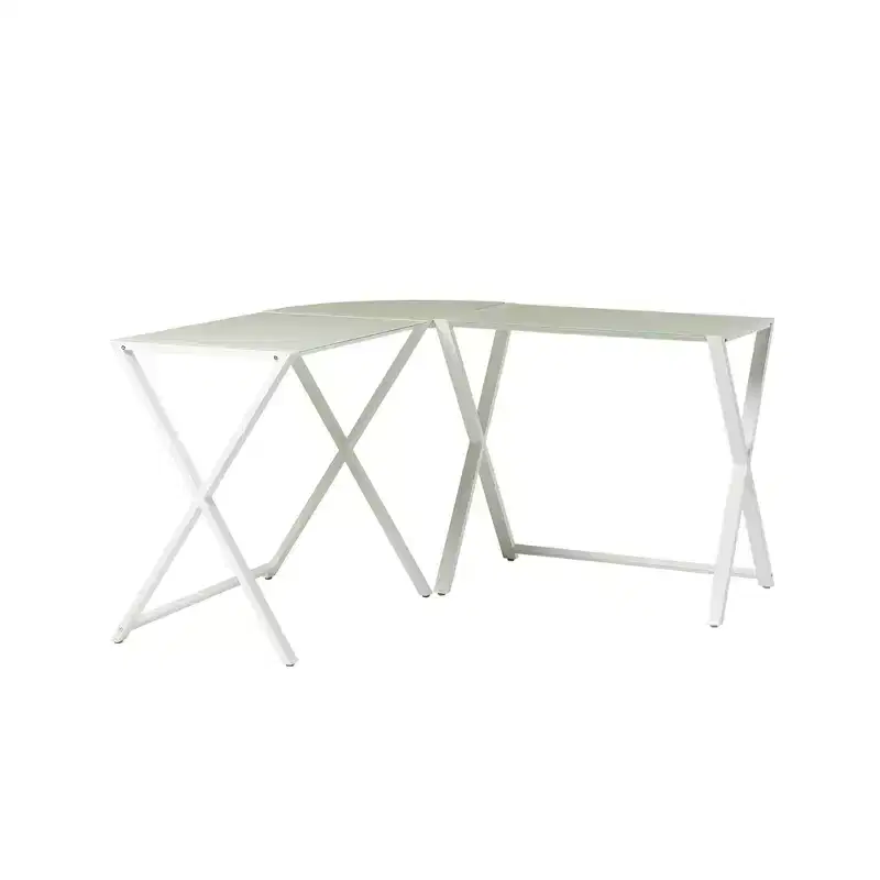 Metal & Tempered Glass L-Shaped Computer Desk with X-Frame, 51