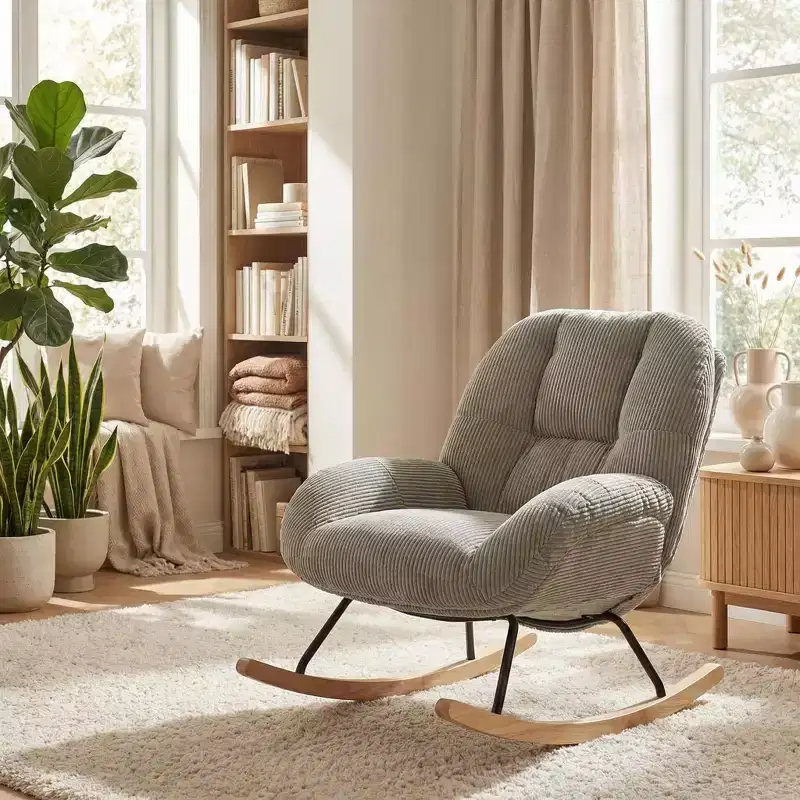 Corduroy Upholstered Rocking Accent Chair, Grey