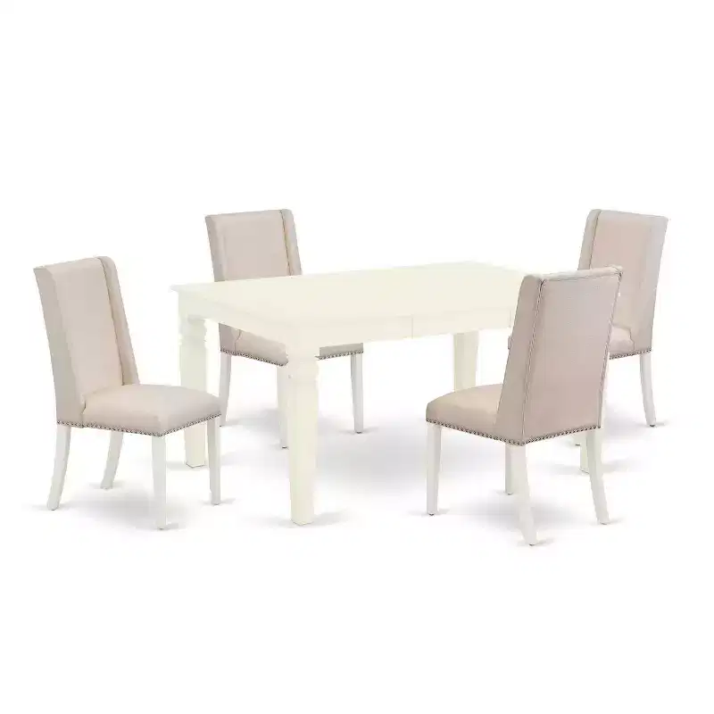 HomeStock 5-Piece Buttermilk & Cherry Finish Solid Wood Top Dining table with 4 Chairs with Butterfly Leaf