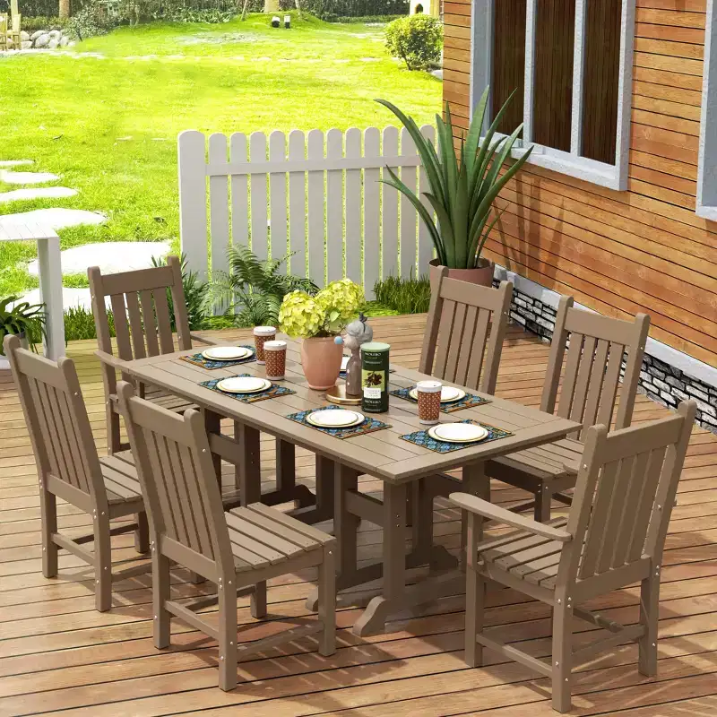 WestinTrends Malibu 7 Piece Outdoor Patio Dining Set Outdoor Dining Table with Dining Chair, Weathered Wood
