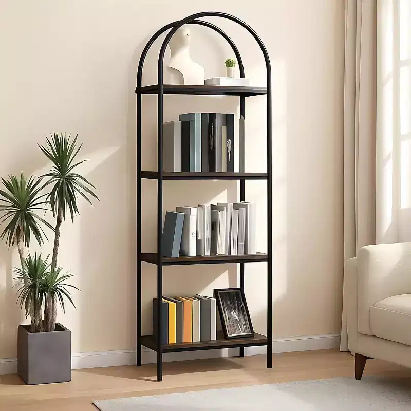 Industrial Open Book Shelves for Living Room,Bookshelf, Arched Bookshelf 4 Tier Bookcase,Display Shelving Unit Storage Rack for Bedroom/Living Room