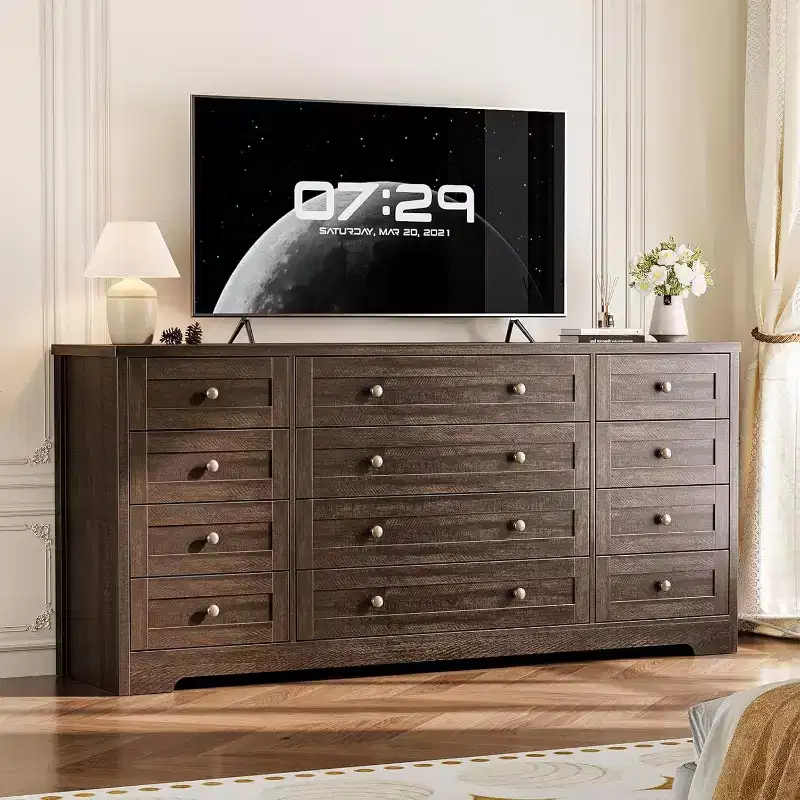 Acekool 12 Drawer Dresser, Wide Modern Chest for Bedroom, TV Stand for 65 Inch TV, Wood Storage Organizer for Living Room, Hallway