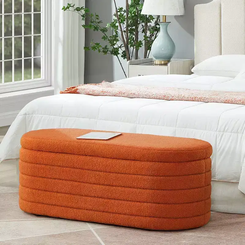 Modern Storage Ottoman Bench with Hidden Storage – Orange