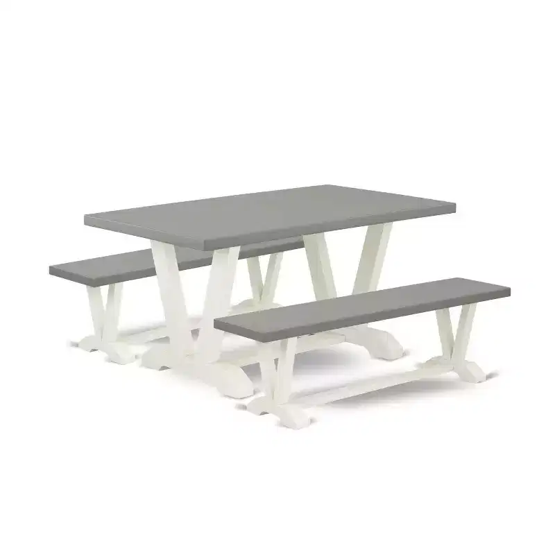 HomeStock 3-Piece Rectangle Natural Oak Finish Solid Wood Top Dining Table with 2-Benches