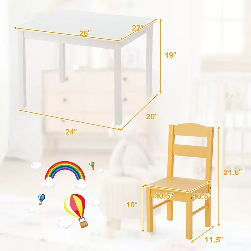 5-Piece Kids Wood Table & Chair Set – Colorful, Ages 2–6, Pine & MDF, EPA Certified