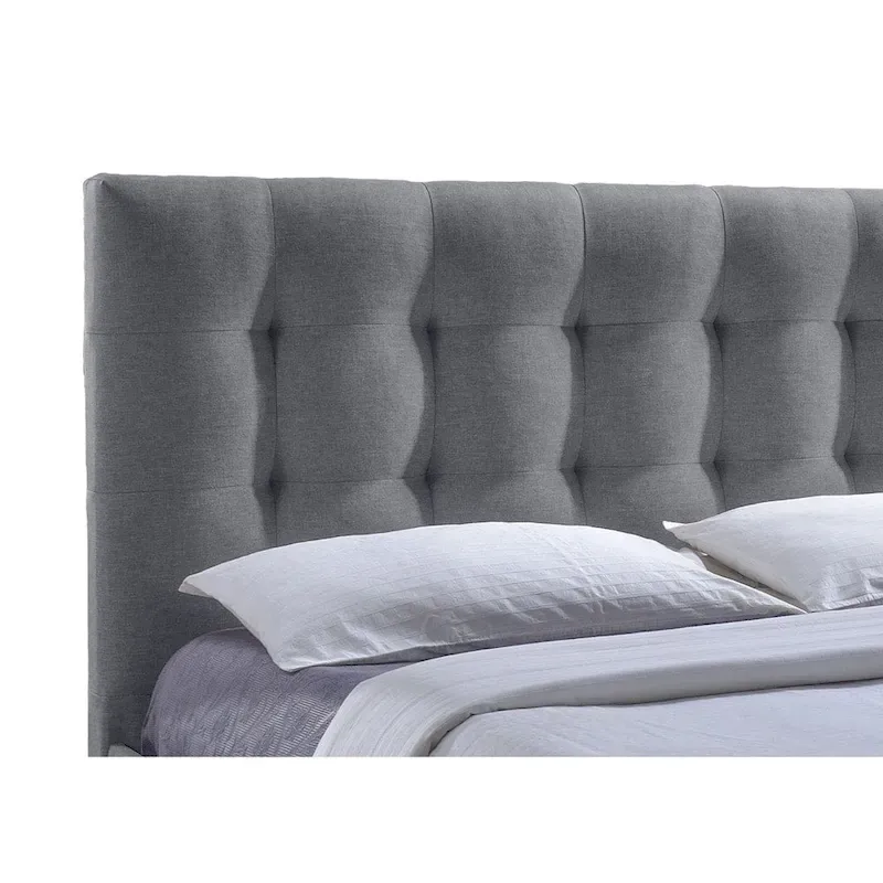 Contemporary Grid-Tufted Grey Fabric Storage Bed with 2 Drawers