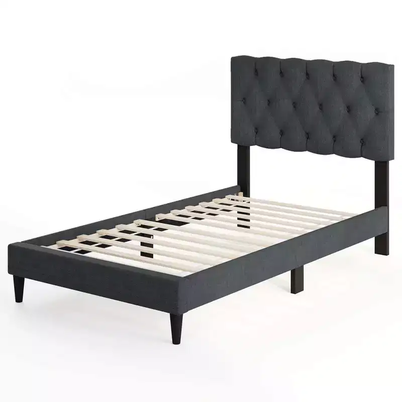 Twin/Full/Queen Bed Frame with Button-Tufted Headboard