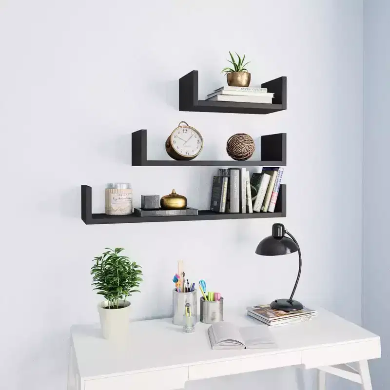 Shelf Black Engineered wood Large Wall-mounted