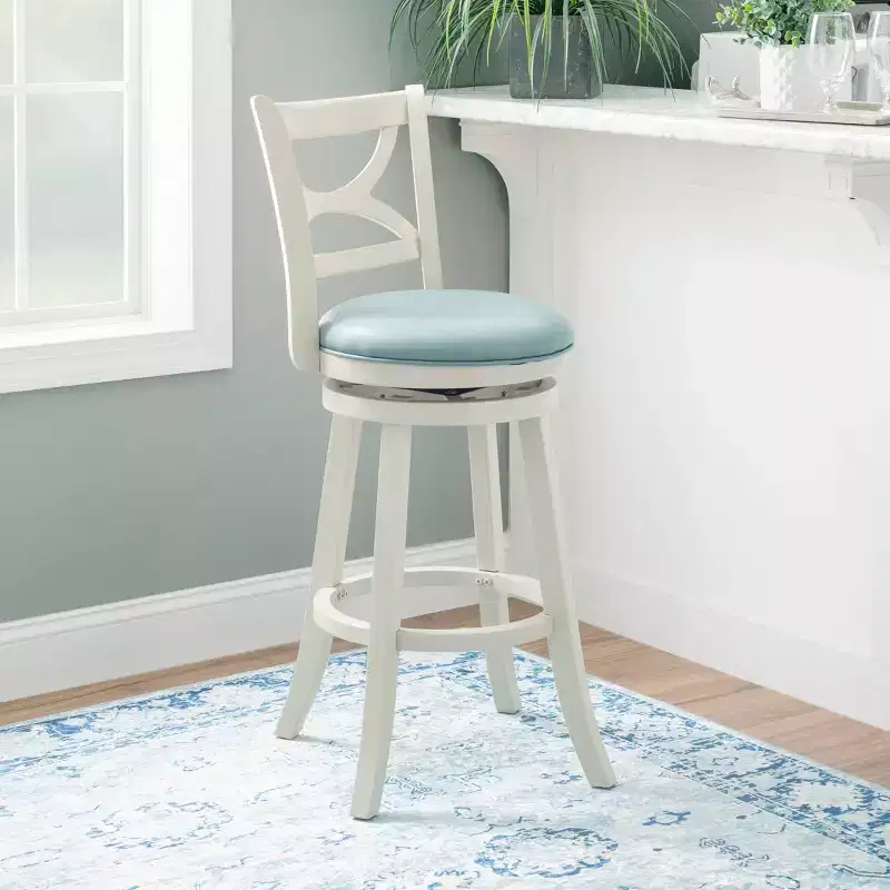 29" Winslow Faux Leather Swivel Barstool Cream - : Upholstered, Wood Legs, Fixed Height