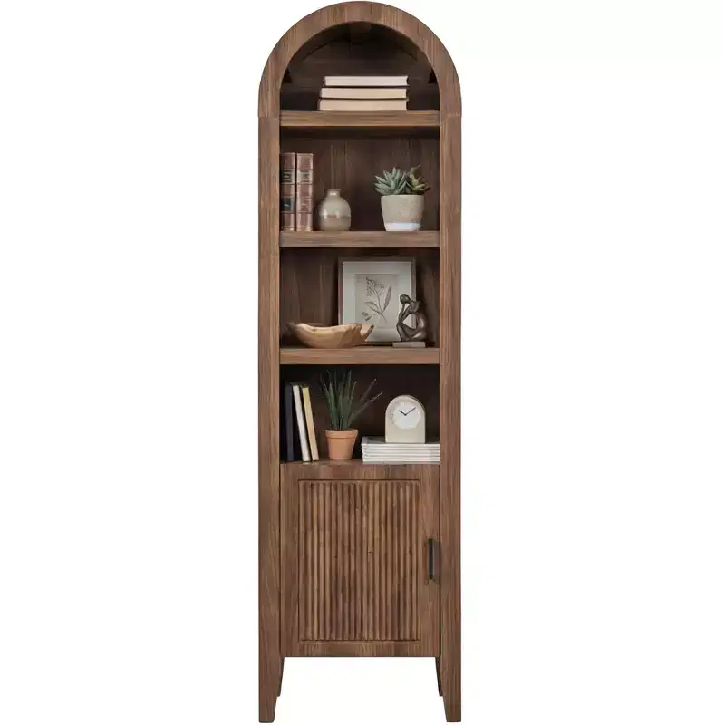 Tall Narrow Storage Cabinet with Adjustable Shelves, 4-Tier Modern Arched Bookcase