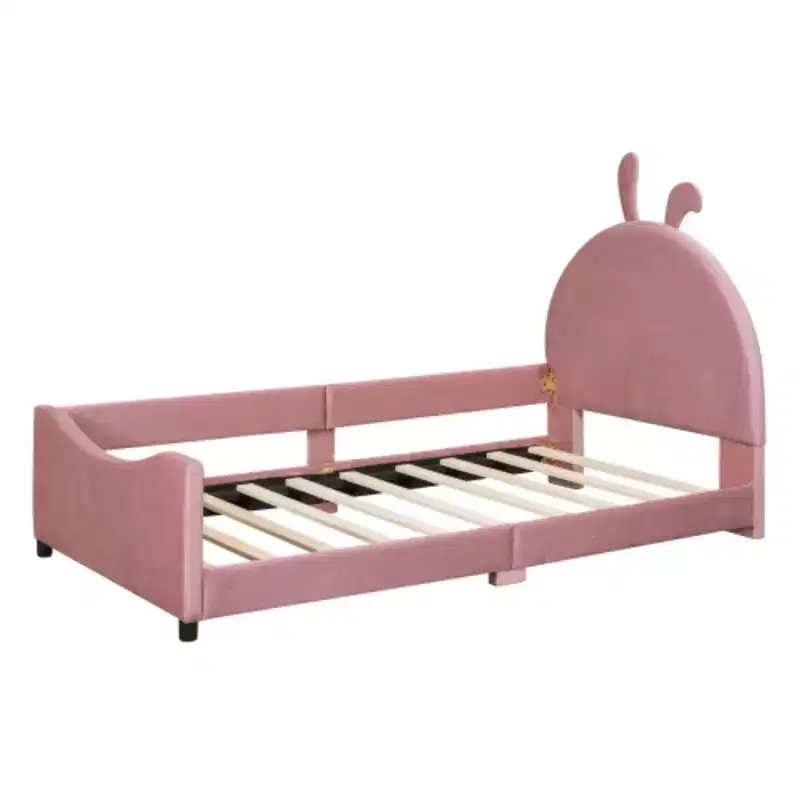 Twin-Size Upholstered Daybed featuring a Bunny Ear-Shaped Headboard