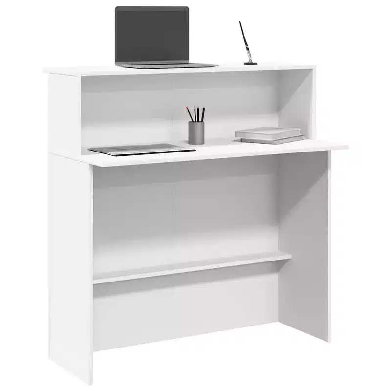 Reception Desk White Engineered Wood Standard Reception Desk