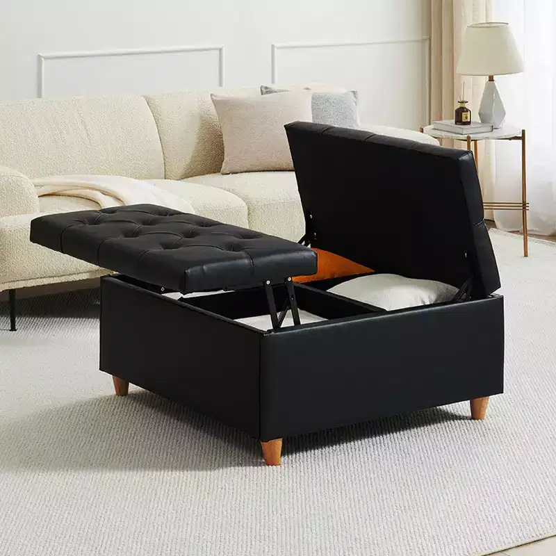Faux Leather Storage Ottoman with Lift Top, Tufted Upholstered Bench for Bedroom & Living Room, 34.6
