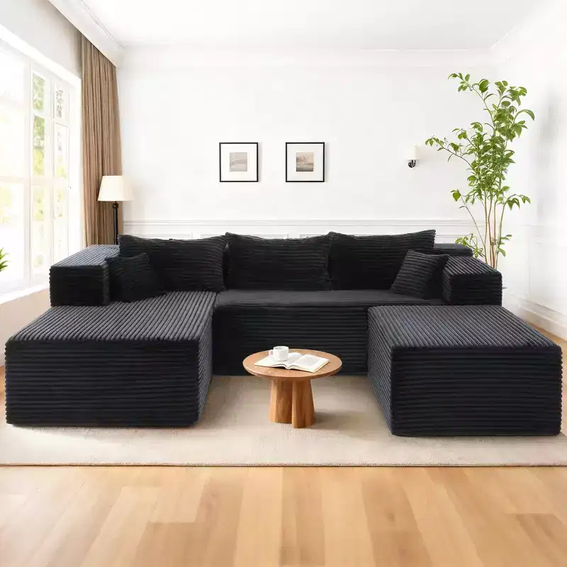 Homdox 109 U-Shape Cloud Sectional Sofa with Ottoman - Boneless Corduroy Couch Set, Deep Thickened Seats, No Assembly Required
