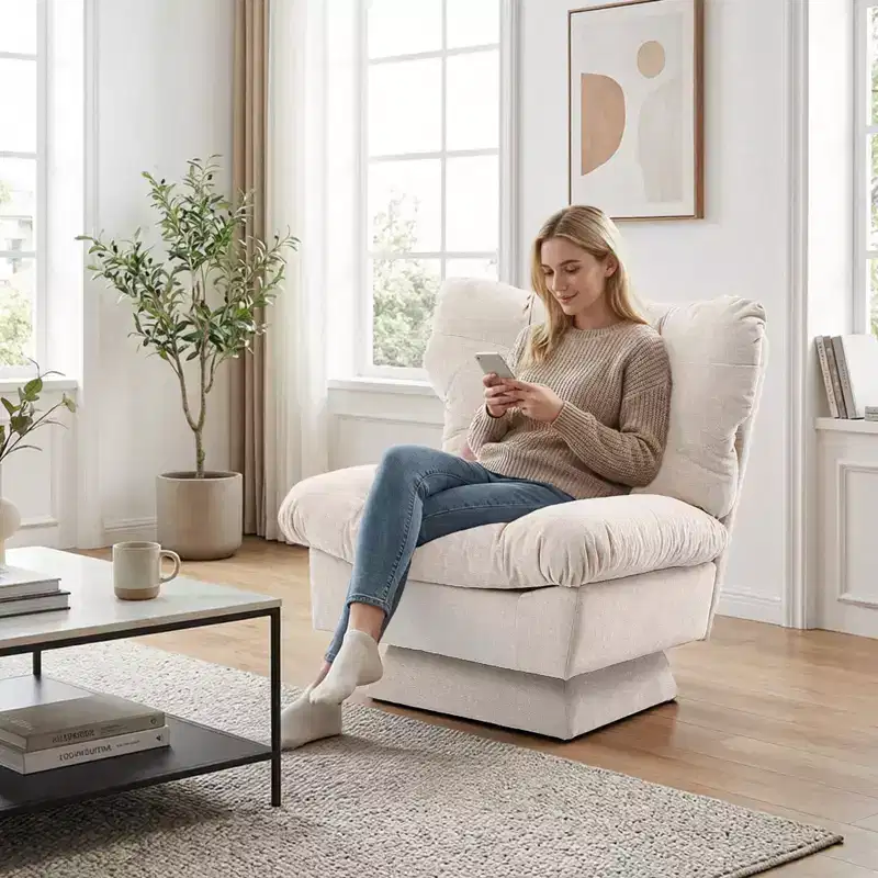 Modern Swivel Accent Chair - Cozy Chenille Upholstered Reading Chair with Thick Cushion, Decorative Club Chair for Living Room Bedroom Office