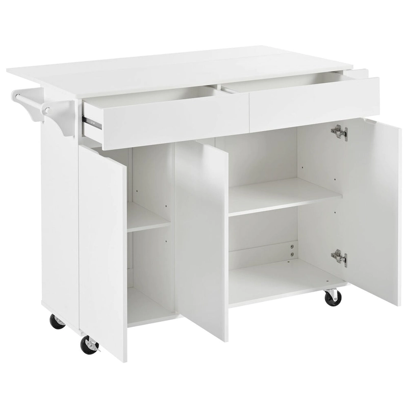 53.2in Rolling Kitchen Island with Drop Leaf with Spice Rack 2 Drawers