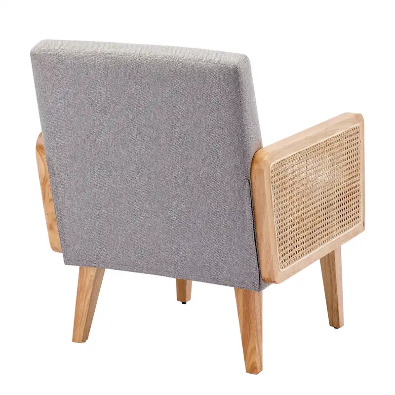 Rattan Armrest Fabric Upholstered Accent Chair