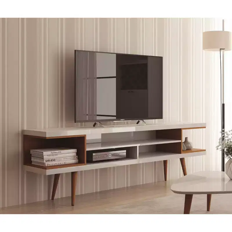 70.47" Utopia TV Stand for TVs up to 65" White Gloss/Maple Cream - Manhattan Comfort: Modern Console with Storage