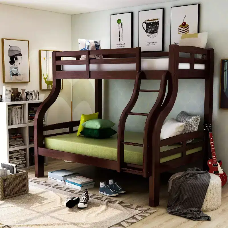 Twin/Full Lombardi Kids' Bunk Bed Dark Walnut - HOMES: Inside + Out: Wood Frame, Built-In Ladder, Guard Rails