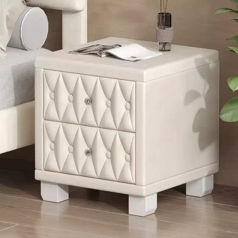 Whisen Elegant Velvet Nightstand with 2 Drawers and Crystal Handle, Storage Bedside Table with Button-Tufted