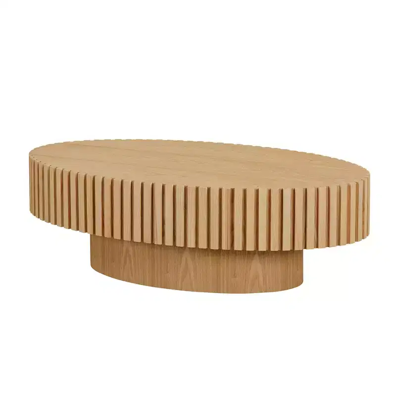 43.7 Inch Modern Oval Coffee Table, Handcrafted Center Table with Sturdy Pedestal for Living Room Bedroom Small Space
