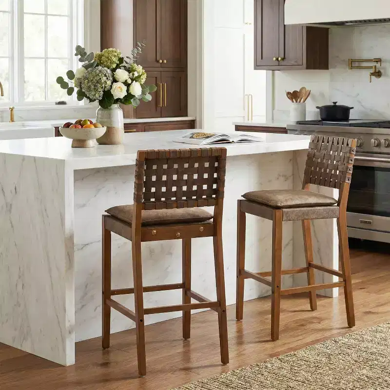 Christopher Knight Home Marc Contemporary Rubberwood and Faux Leather Upholstered Barstools (Set of 2)