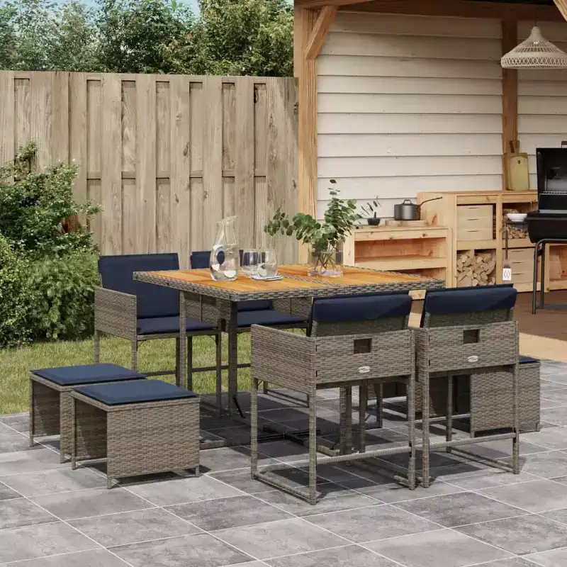 vidaXL Patio Dining Set Set of 8 Gray