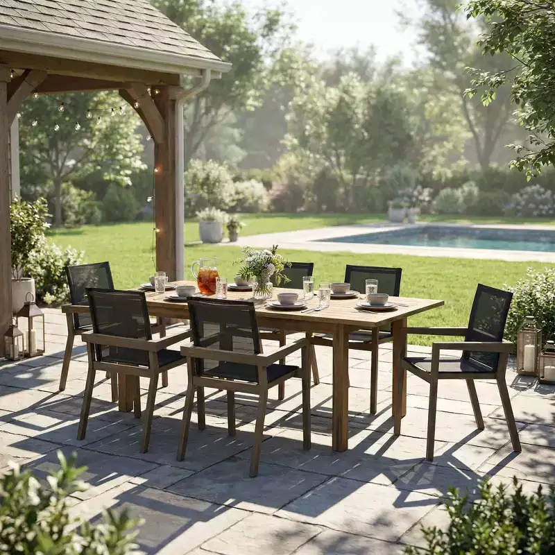 Christopher Knight Home Sofia 7 Piece Outdoor Rustic Acacia Wood Dining Set with Mesh Chairs