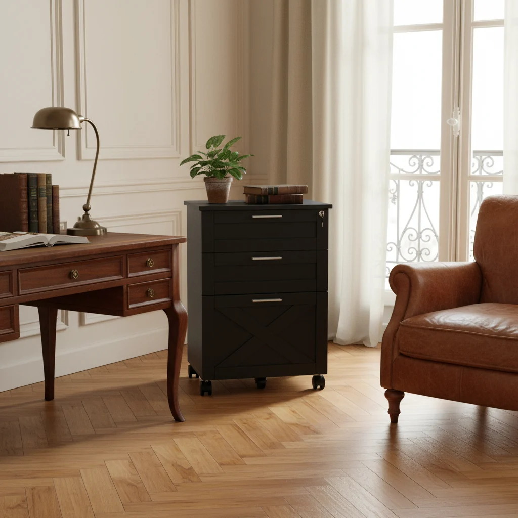 3-Drawer File Dresser Cabinet with Lock, Mobile Under Desk Filing Cabinet for Home Office