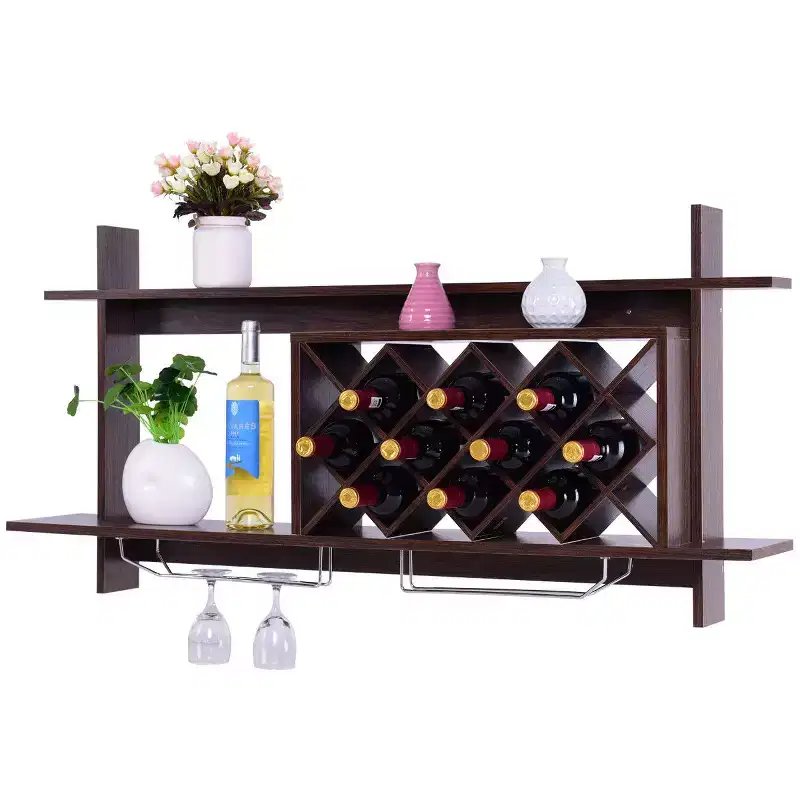 Costway Wall Mount Drinks Rack Organizer With Glass Holder & Storage Shelf Home Decoration