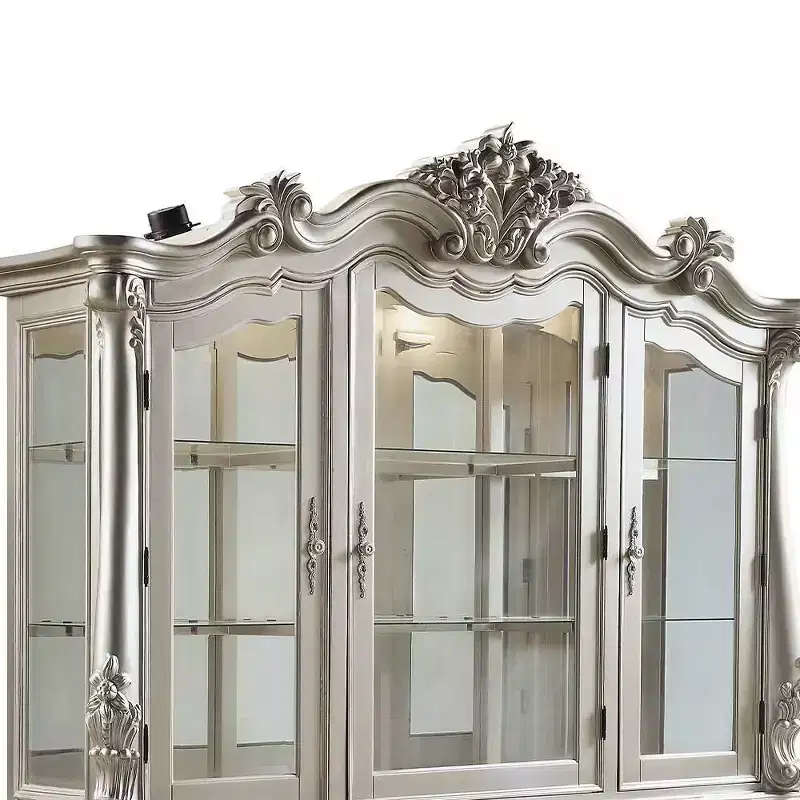 76" Bently Decorative Storage Cabinet Champagne Finish - Acme Furniture: Tempered Glass, Wood Composite, No Assembly Required