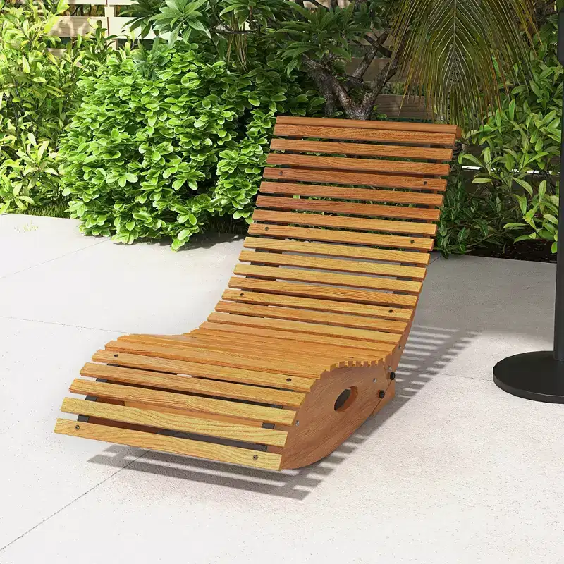 Outsunny Slatted Seat Outdoor Rocking Chair, Wooden Rocking Chair, Light Brown
