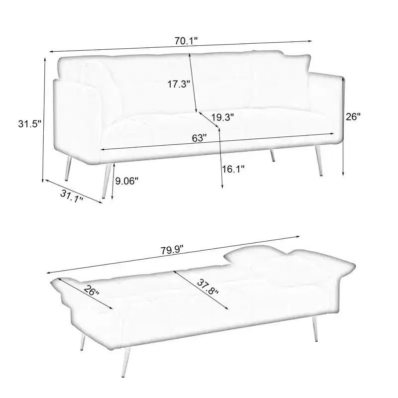 WhizMax Convertible Sofa Bed, Velvet Upholstered Futon Convertible Couch, Folding Sleeper Sofa Bed, Daybed Guest Bed for Living Room Bedroom