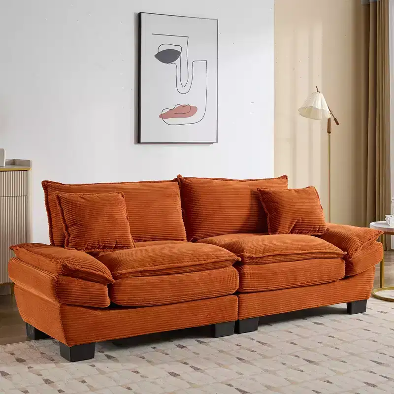 Loveseat Corduroy Sleeper Sofa with Pillows, Upholstered for Bedroom, Living Room, Office, Orange