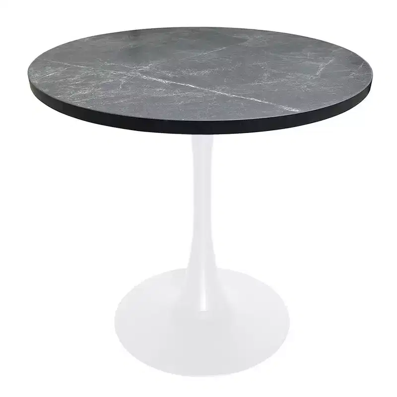 LeisureMod Bristol Mid-Century Modern 36 Round Dining Table with MDF Top and White Iron Base for Kitchen, Dining Room, Breakfast & Small Spaces