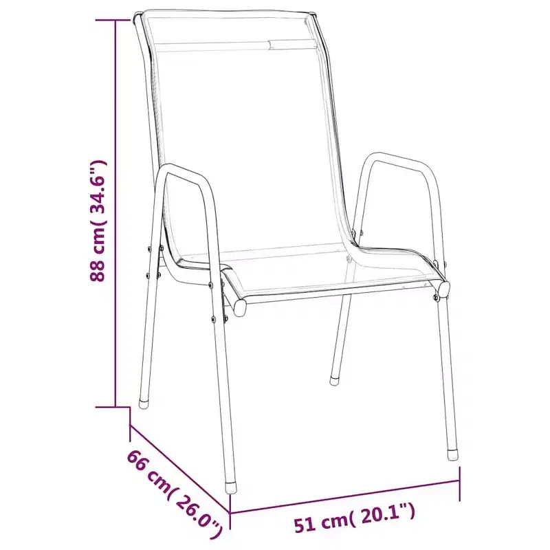 vidaXL Garden Chair Set of 2 and Steel and Textilene