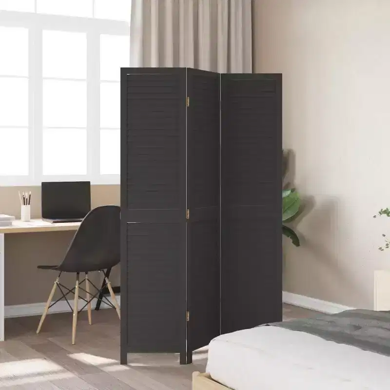 vidaXL Room Divider 4 Panels Black Solid Wood Paulownia