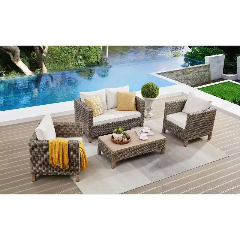 4 Piece Patio Conversation Sets with Cushions and Coffee Table