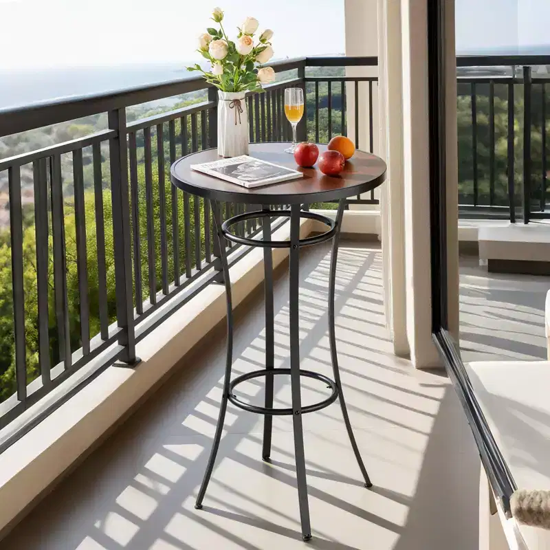 VEVOR Outdoor Round Bar Table, 23.7 in Counter Bar Height Bistro Table, Patio Dining Tables with Easy-to-Clean Top & Sturdy Metal Frame, Brown&Black