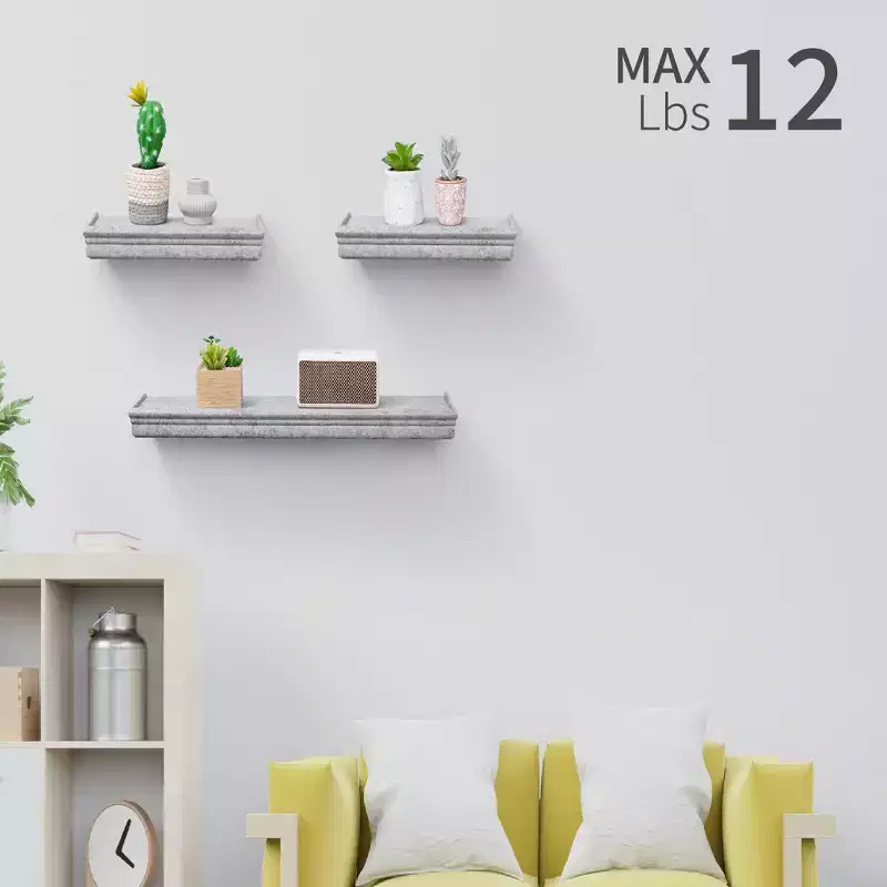 23.6 Gray Floating Shelf C invisible-bracket wood wall mount, perfect bathroom/bedroom/kitchen dcor or book/plant display, easy install.
