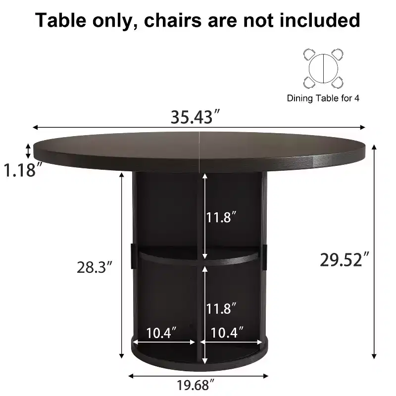 Dyonery Round Dining Table for 4 People,35.43 Modern Kitchen Table with Hidden Storage & Fluted Wood Design,Wood Texture Dining Table for Small Space