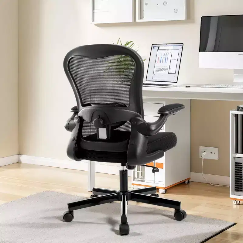 Ergonomic High-Back Mesh Office Chair, Adjustable Height Swivel Chair with Flip-Up Armrests, Black