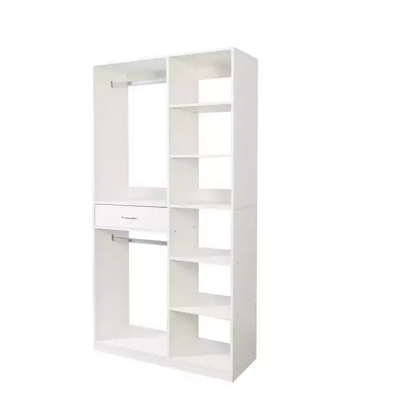 Freestanding Closet System, Standalone Wardrobe with 6 Open Shelves, Wood Walk-in Closet, White