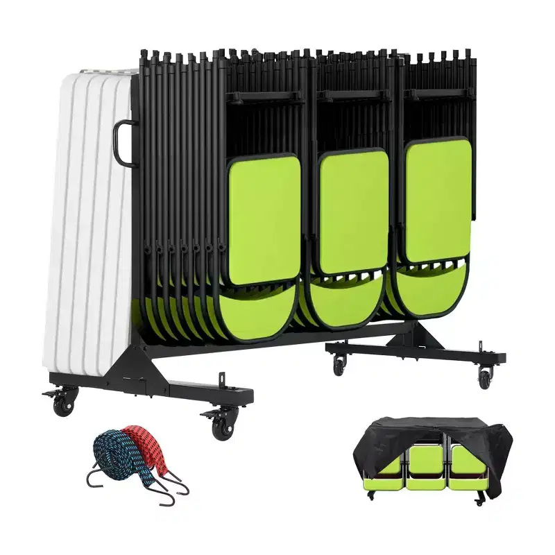 Folding Chair Rack Foldable Chairs Cart Storage Dolly with Wheels and Holder, 800 LBS Capacity Includes Weatherproof Cover