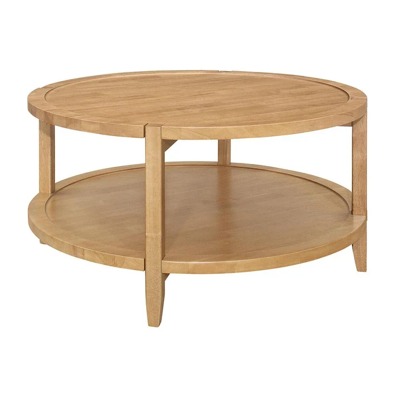 Maple Wood Coffee Table with Lower Storage Shelf | Mid-Century Modern Style