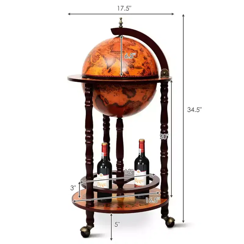 Wood Globe Wine Rack Stand 17.5