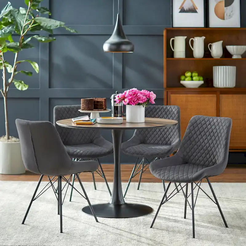 Kavitt Mid-century Modern Velvet 5-piece Round Dining Set