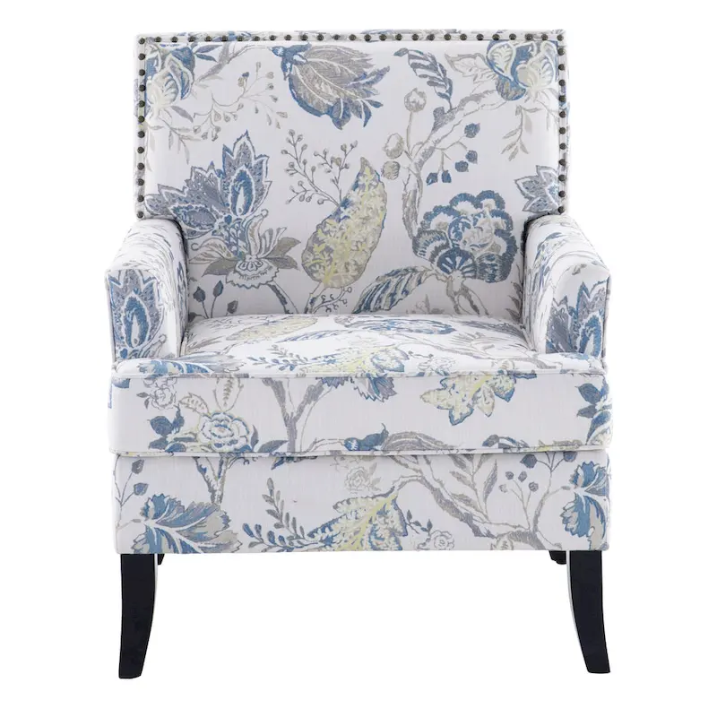 Club Chair Linen Upholstered Accent Armchair with Nailhead Trim and Wood Legs, Rivets design