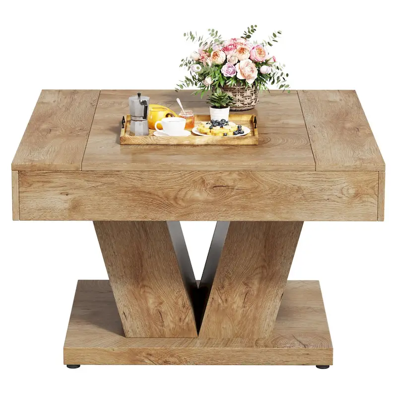 31.5 Inches Wood Coffee Table Square Center Cocktail Tea Table