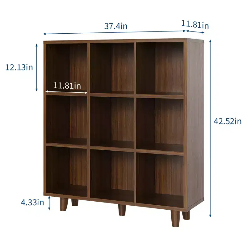 Modern 9-Cube Bookcase Organizer, Open Wood Bookshelf, Freestanding Storage Display Shelf, Space-Saving Design, for Home, Living Room, Bedroom
